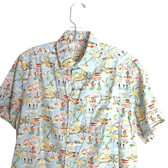 Tricots St Raphael -Light Blue Tropical Print Short-Sleeve Men's Shirt Small - Picture 2 of 6